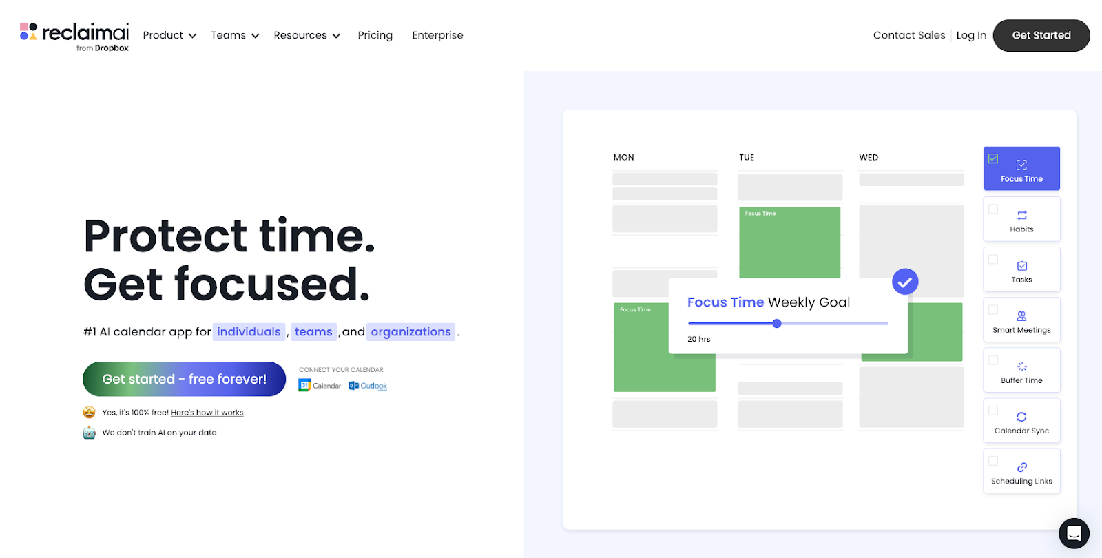 Screenshot of Reclaim's website